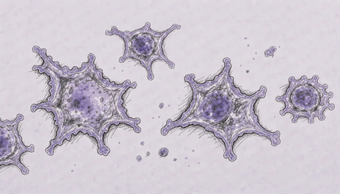 Spreading immune cells with irregular folded edges on a pale field